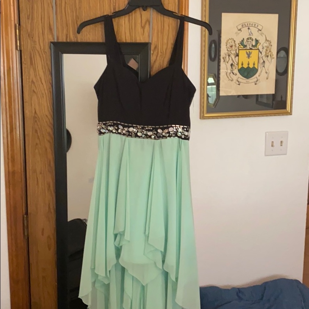 Green and black hi low dress